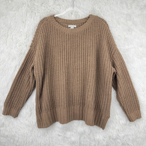 American Eagle Sweater Women S Brown Chunky Knit Pullover Cozy Soft Warm Neutral - Picture 1 of 10